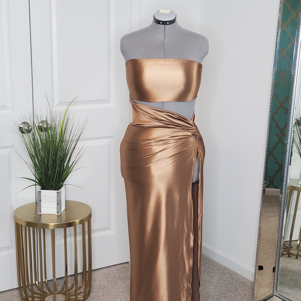PrettyLittleThing Women's Satin Dress, Bronze (Size 10)